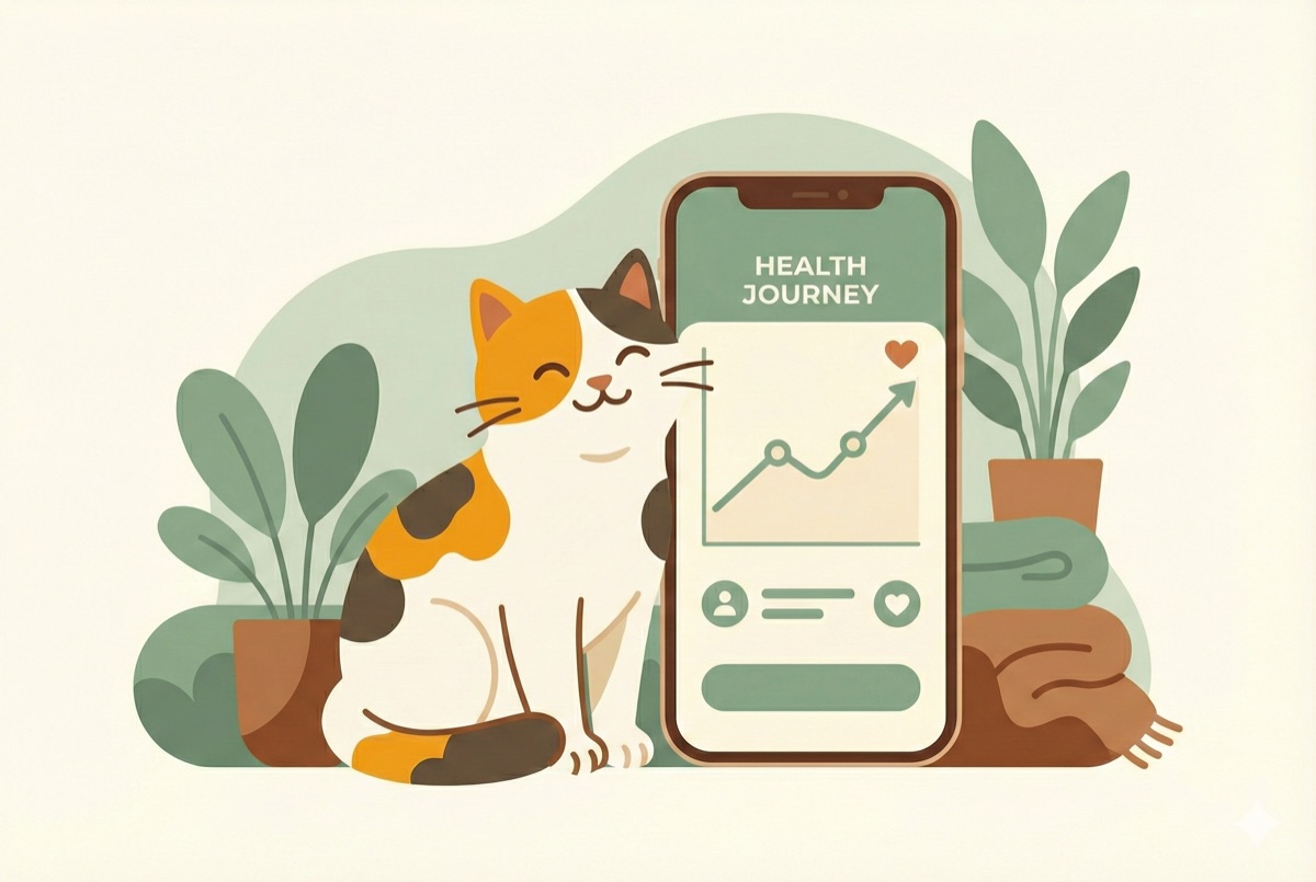 Cat with health tracking app