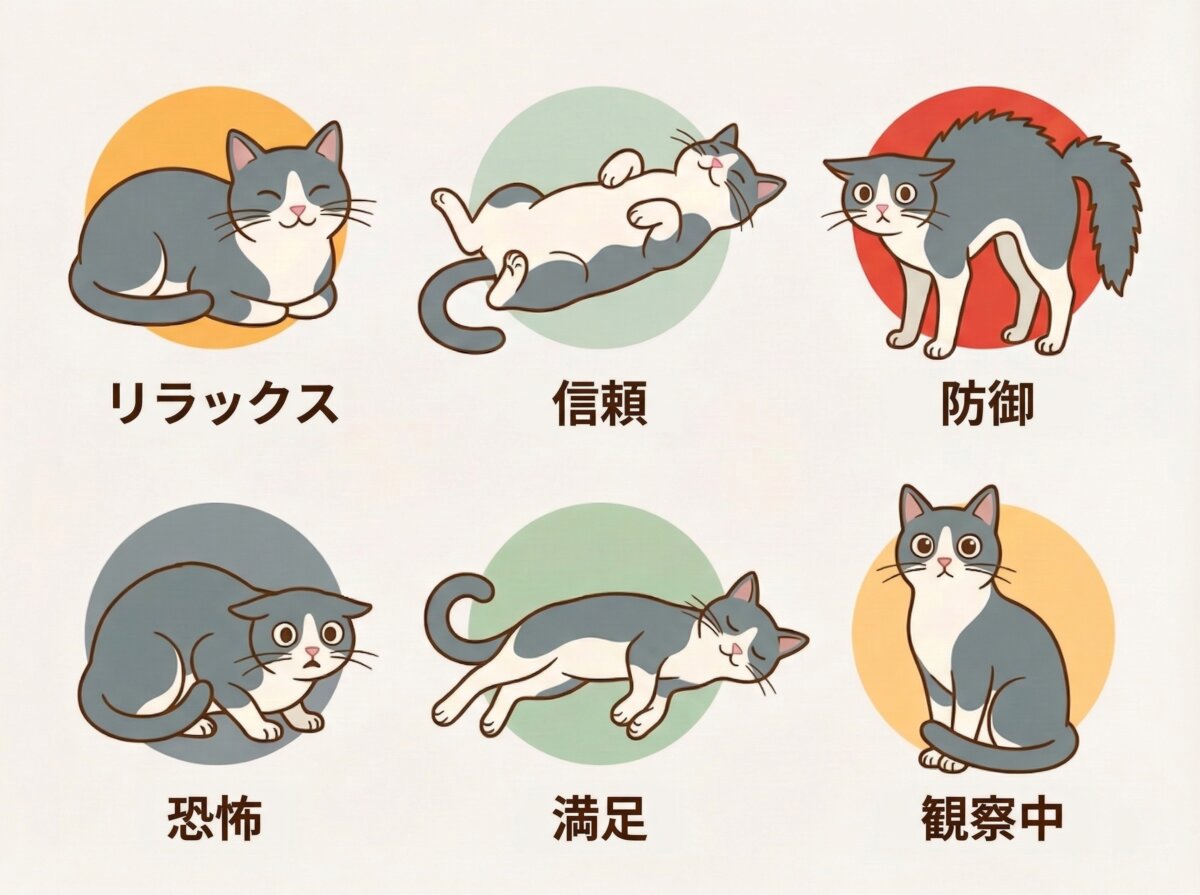 体の姿勢と感情の対照図