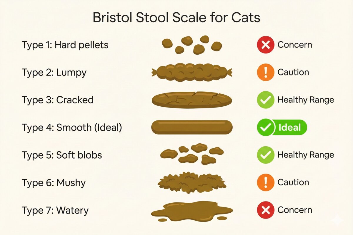 Bristol Stool Scale for cats - shapes 1 through 7