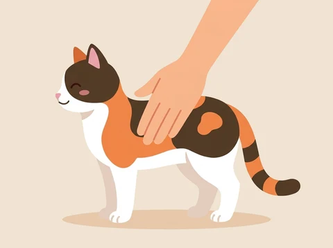 A palm laid flat on the side of a cat's chest, just behind the front elbow